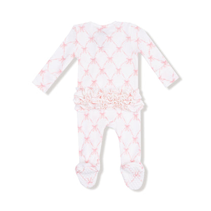 Angel Dear Angel Dear 2 Way Ruffle Zipper Footie in Ribbon Bow Trellis