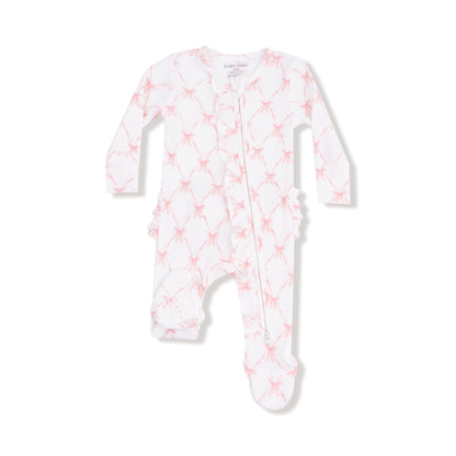 Angel Dear Angel Dear 2 Way Ruffle Zipper Footie in Ribbon Bow Trellis