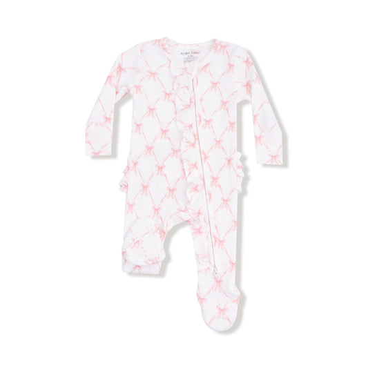 Angel Dear Angel Dear 2 Way Ruffle Zipper Footie in Ribbon Bow Trellis