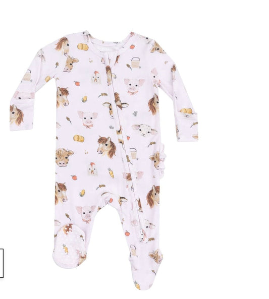 Angel Dear Vintage Baby Farm Animals 2 Way Zip Footie