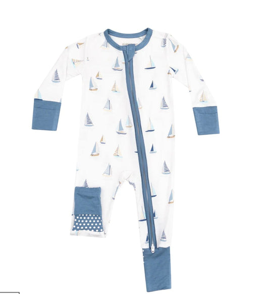 Angel Dear Zipper Romper - Sailboats Blue