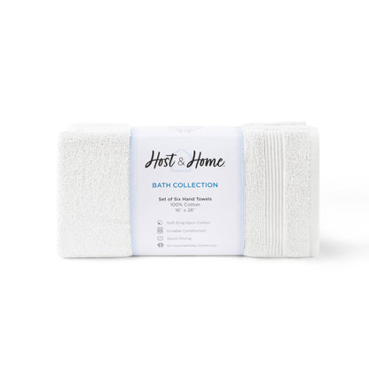 Arkwright Home White Host & Home Soft Cotton Hand Towels (6-Pack), 16x28, 400 GSM HT-HH1628-3.5-WHT