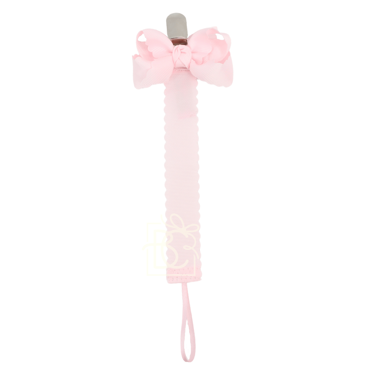 Beyond Creations, LLC Powder Pink Scalloped Grosgrain Pacifier Clip w/ Detachable Bow SBIN7-SCGS-110