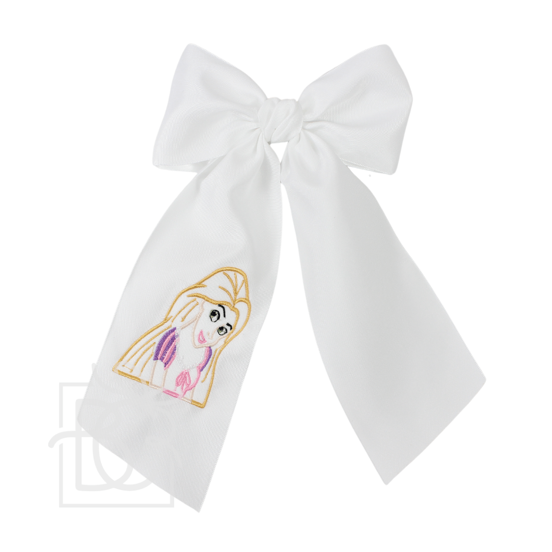 Beyond Creations, LLC PRINCESS EMBROIDERED BOW W/ TAILS ON ALLIGATOR CLIP