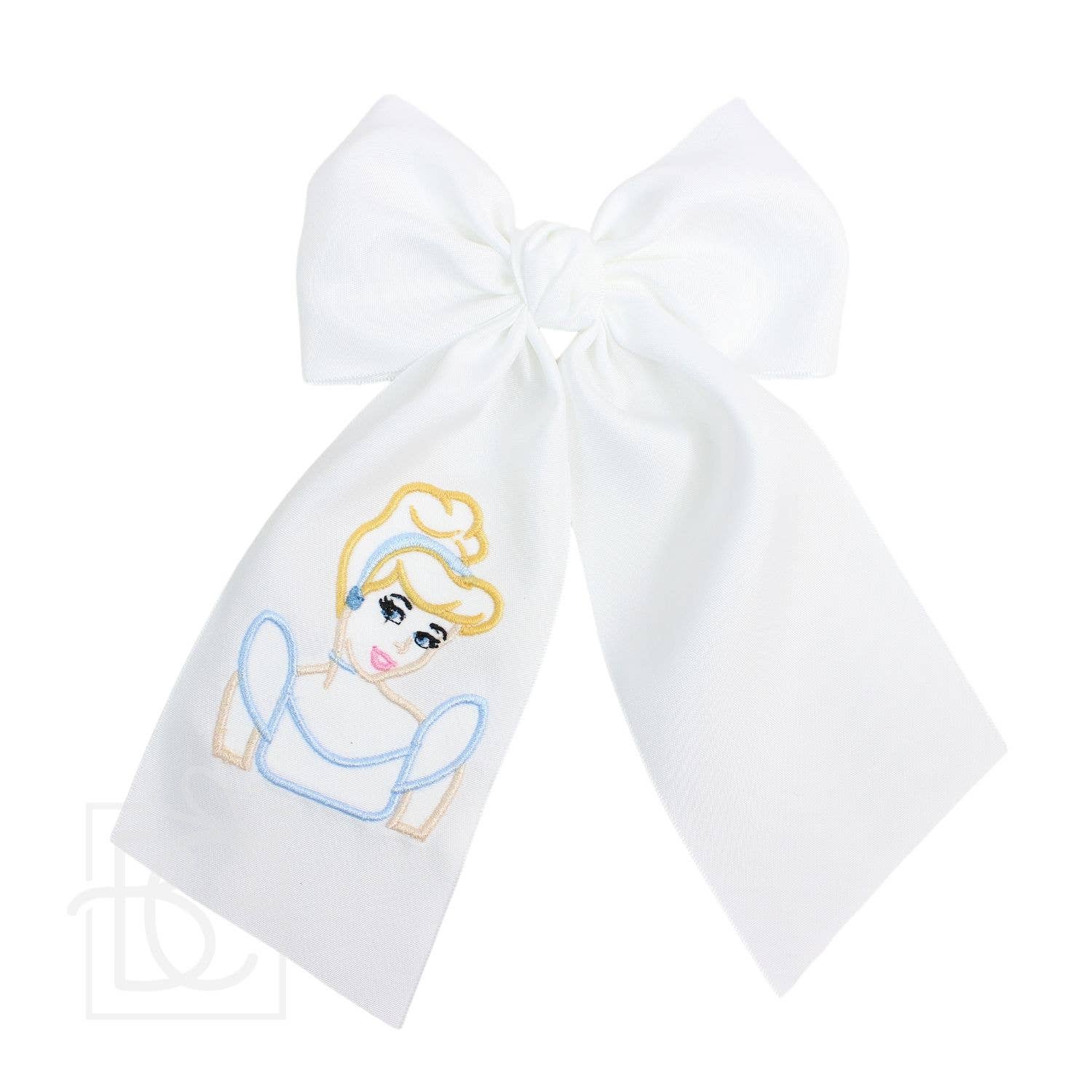 Beyond Creations, LLC PRINCESS EMBROIDERED BOW W/ TAILS ON ALLIGATOR CLIP