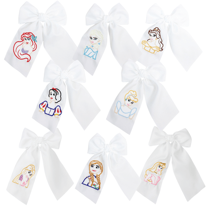 Beyond Creations, LLC PRINCESS EMBROIDERED BOW W/ TAILS ON ALLIGATOR CLIP