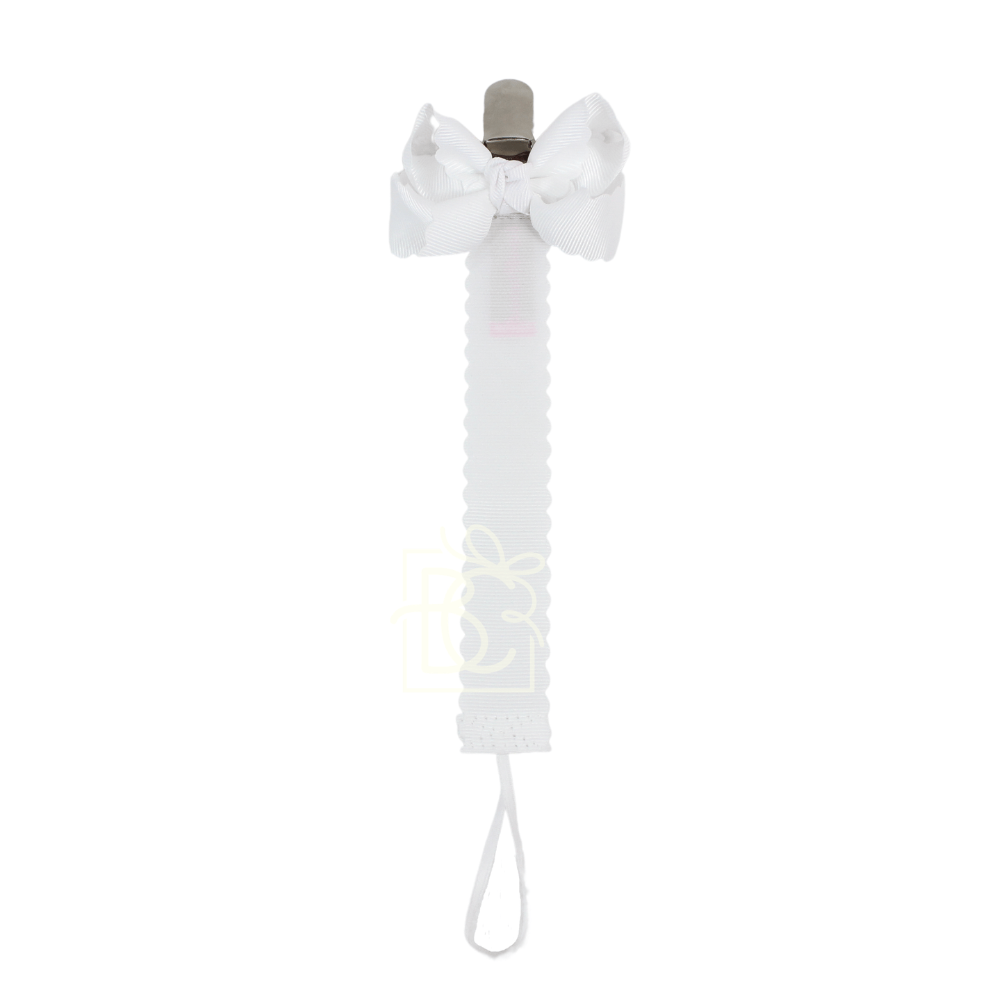 Beyond Creations, LLC White Scalloped Grosgrain Pacifier Clip w/ Detachable Bow SBIN7-SCGS-029
