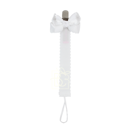 Beyond Creations, LLC White Scalloped Grosgrain Pacifier Clip w/ Detachable Bow SBIN7-SCGS-029