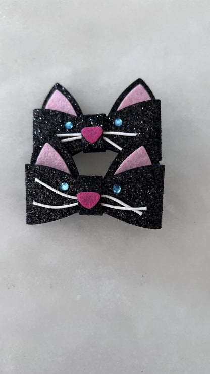 Crystal Works Glitter Kitty Cat Hair Clip Set