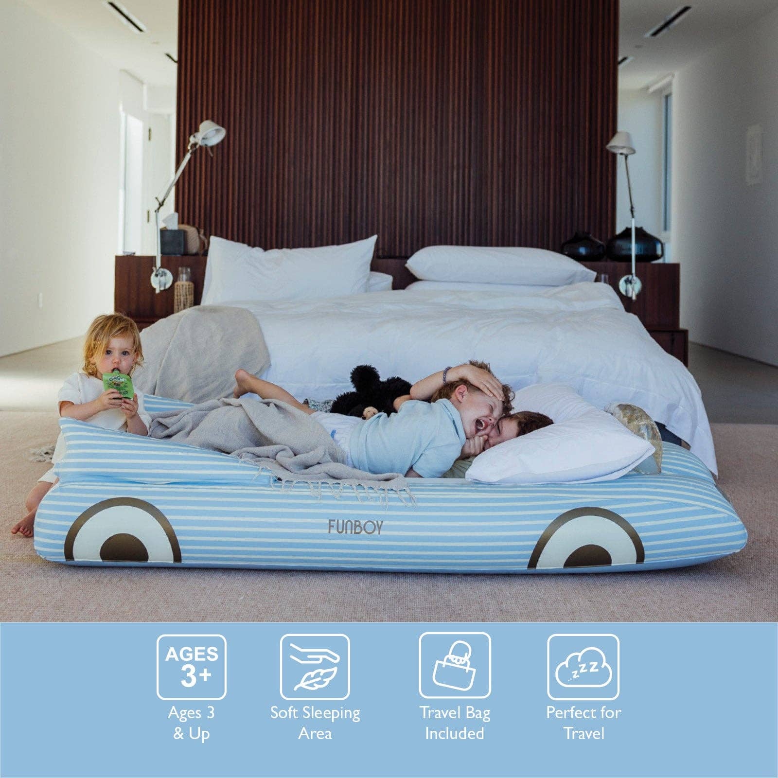 FUNBOY Blue Convertible Kids Sleepover Air Mattress BED-CONVERTIBLE-B