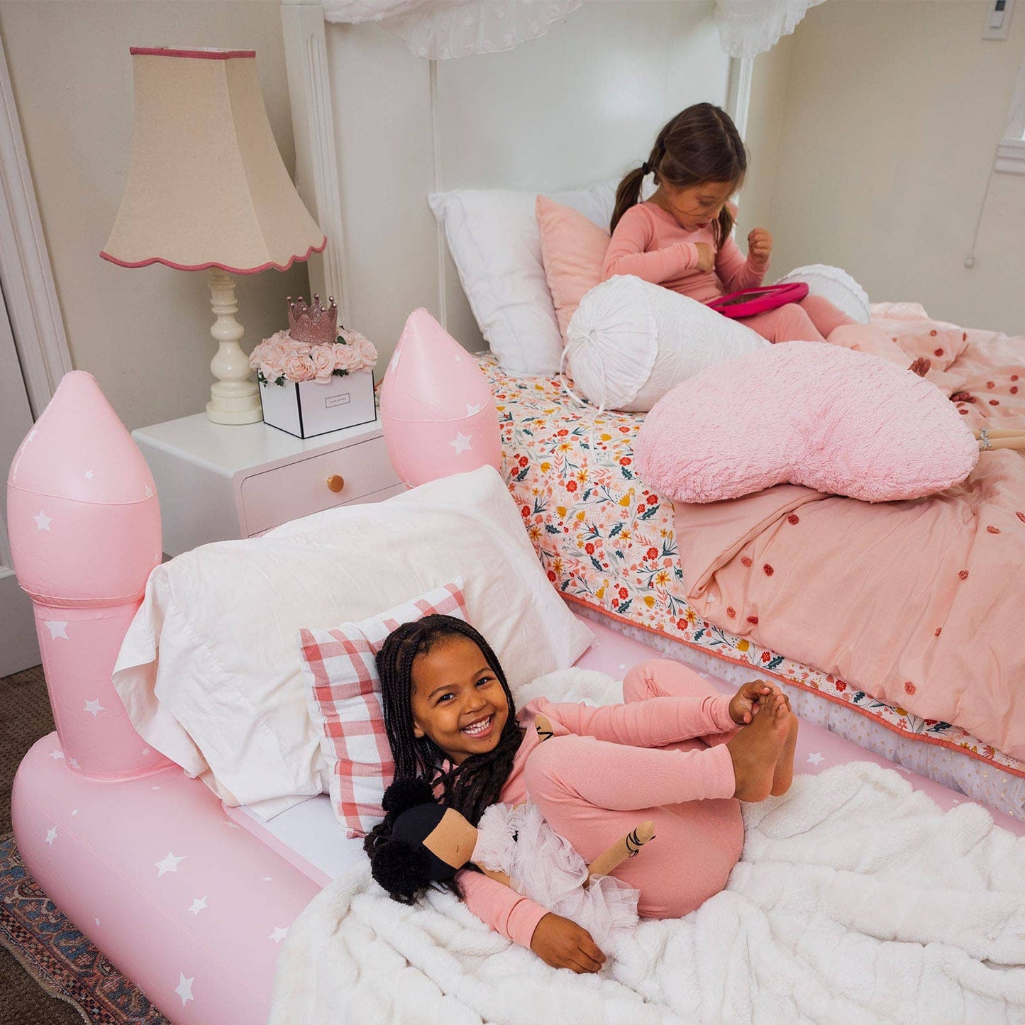 FUNBOY Pink Castle Sleepover Kids Air Mattress BED-CASTLE-P