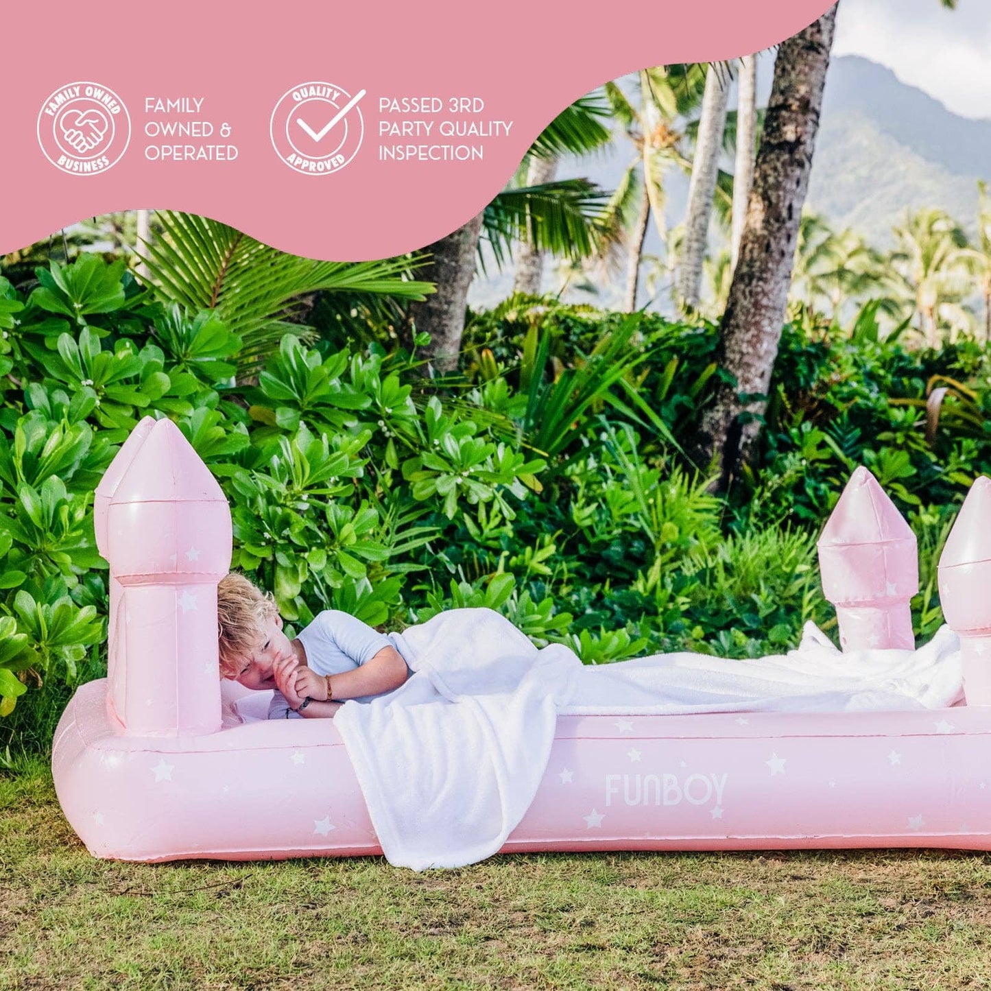 FUNBOY Pink Castle Sleepover Kids Air Mattress BED-CASTLE-P