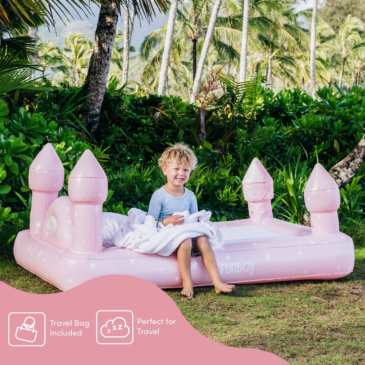 FUNBOY Pink Castle Sleepover Kids Air Mattress BED-CASTLE-P