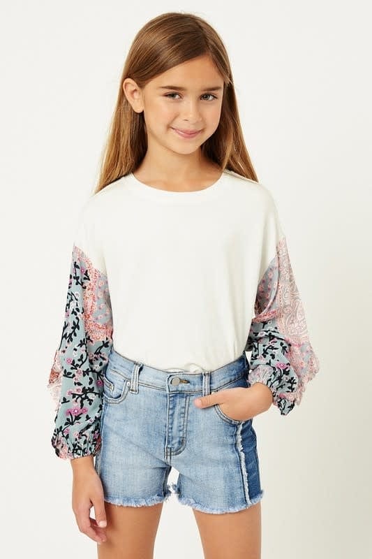 Hayden Girls Frayed Colorblock Denim Shorts