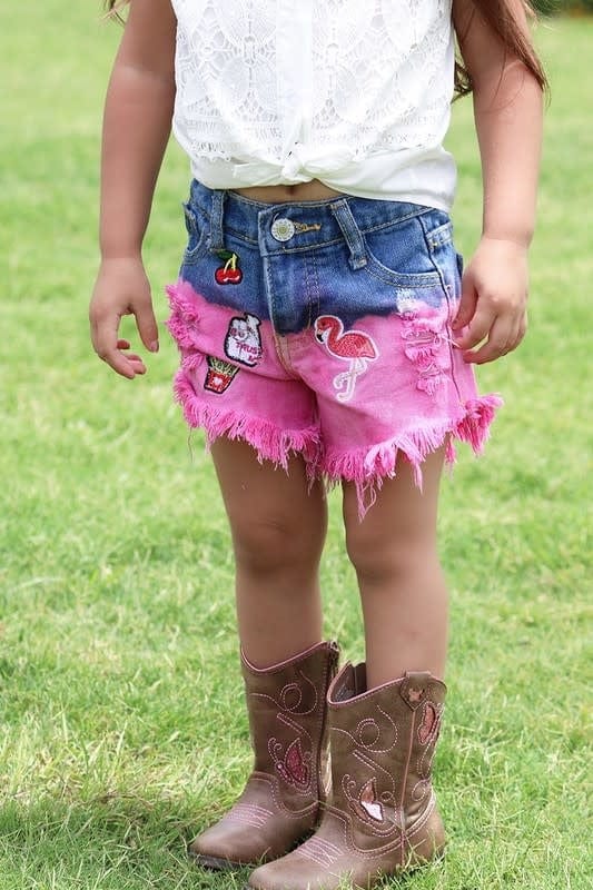 Kids Charm Embroidered  Detail Distressed Shorts