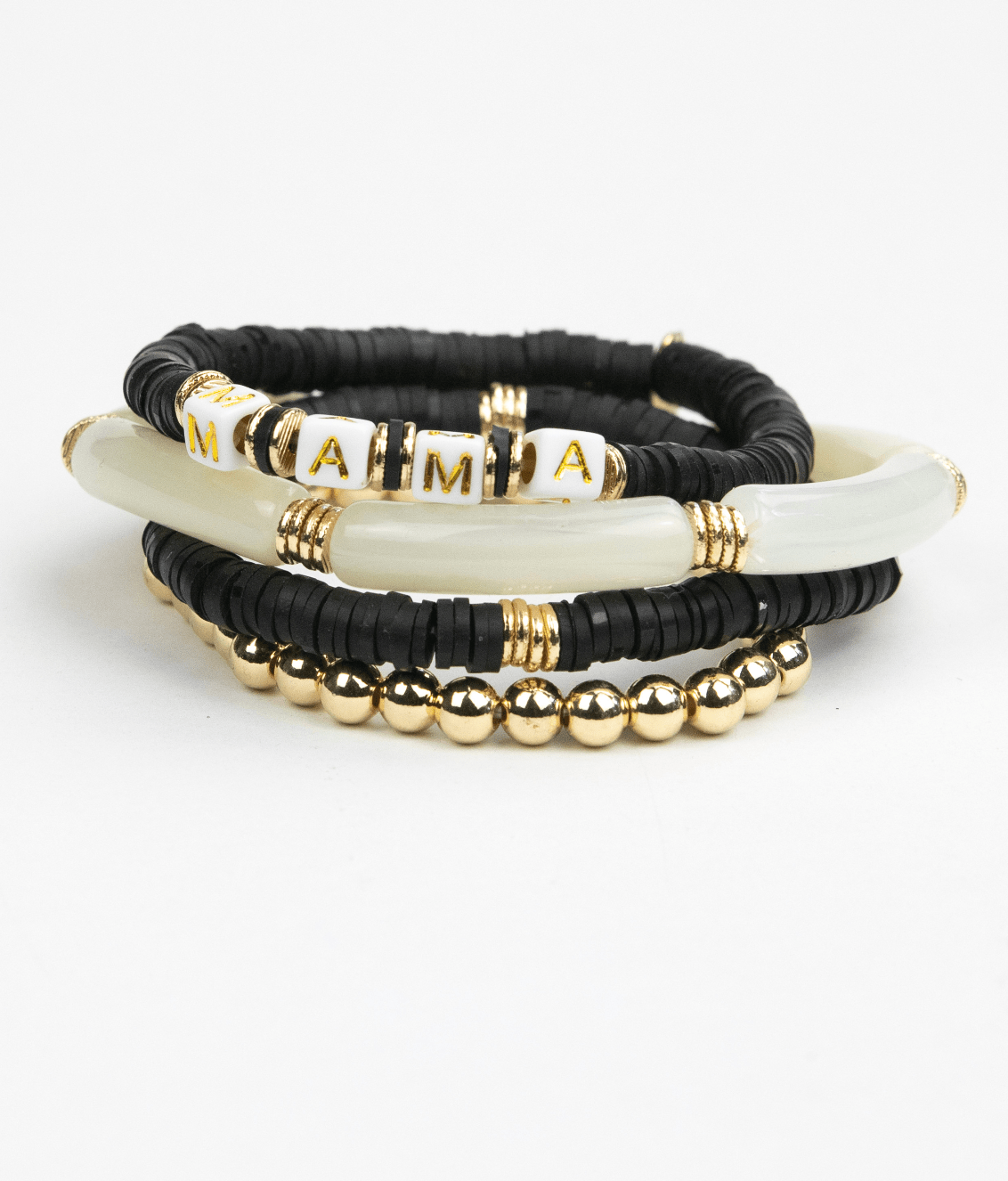 Le La Lo Default Mama Beaded Bracelet Set- Black