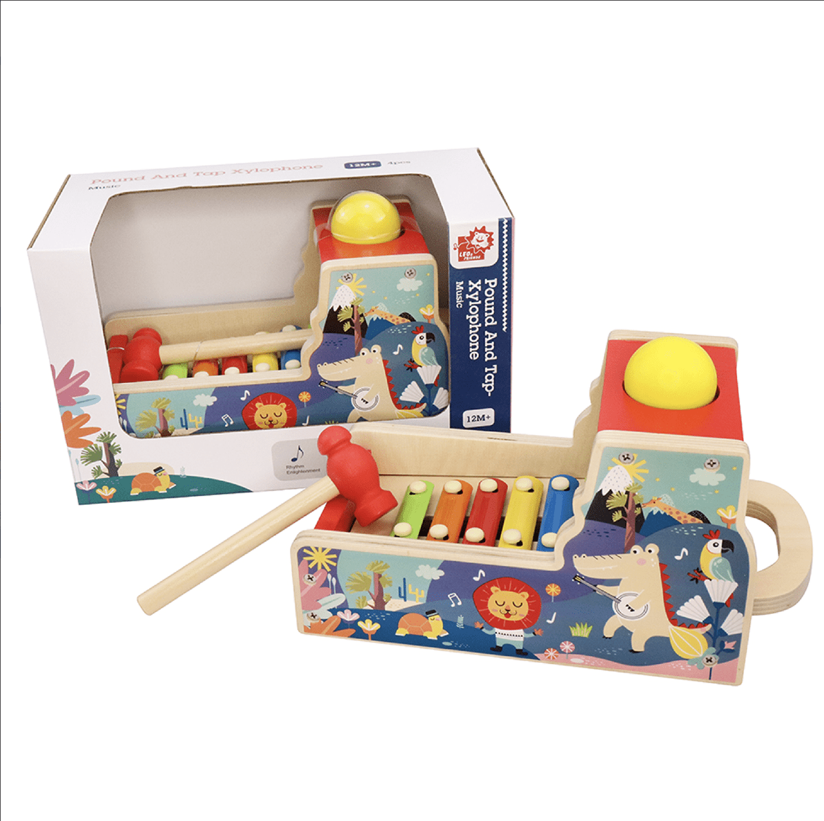 Leo and Friends Default Pound & Tap Xylophone with Slide-Out Xylophone, Hammer, and Bright Colors