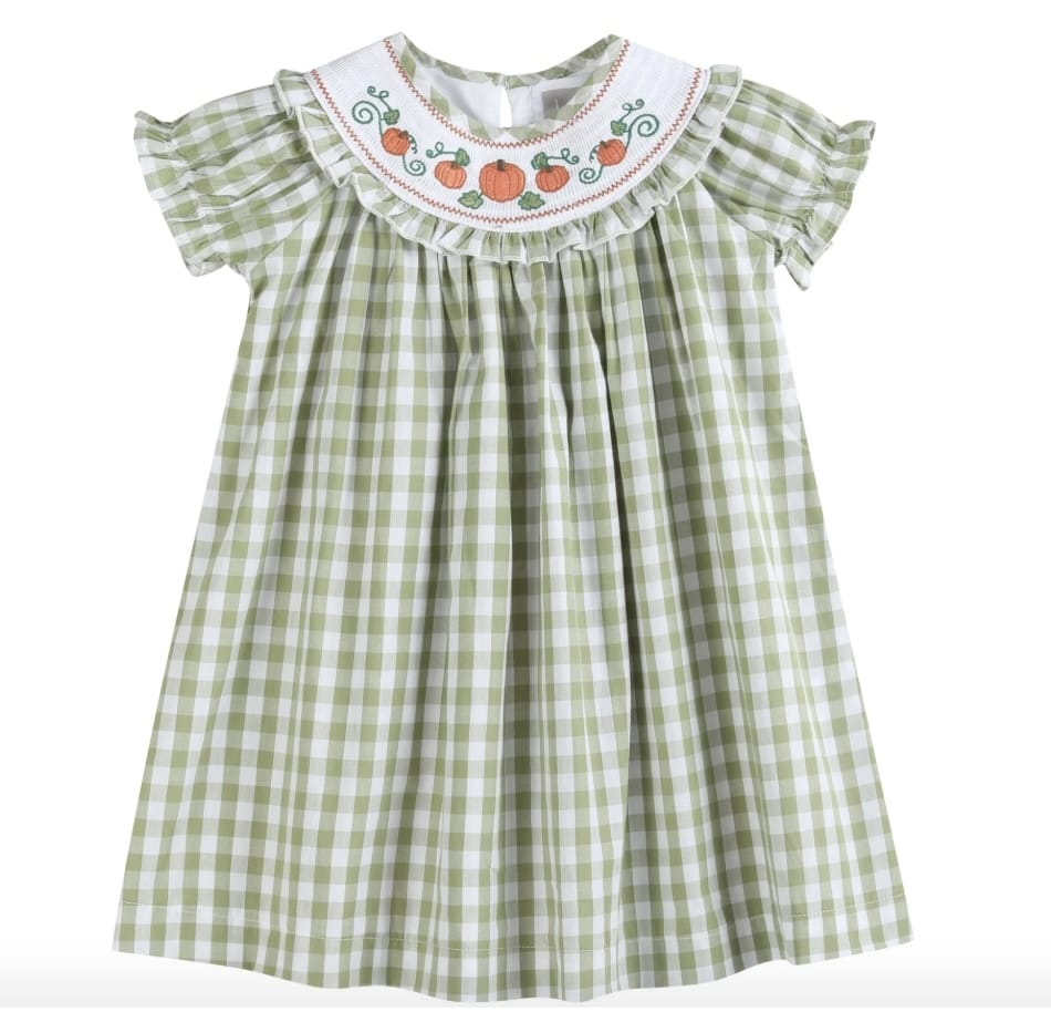 LIL CATUS Sage Green Gingham Pumpkin Dress
