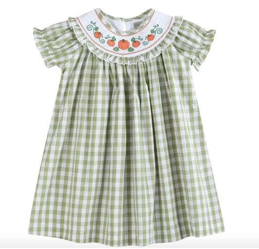 LIL CATUS Sage Green Gingham Pumpkin Dress