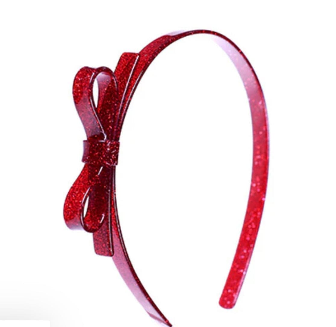 Lilies and Roses Red Thin Bow Glitter headband