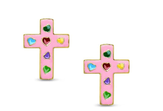 Lily & Nily Cross Stud Earrings - Pink