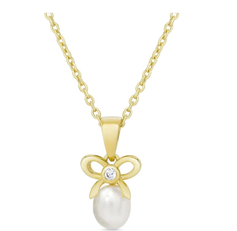 Lily & Nily CZ Bow and Freshwater Pearl Pendant