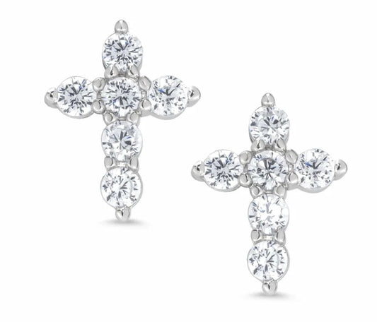 LILY NILY Cz Cross Stud Earrings In Sterling Silver