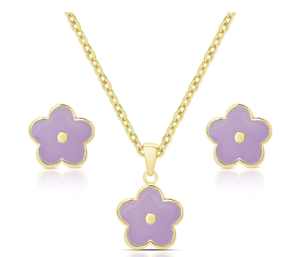 Lily & Nily Flower Stud Earrings and Necklace Set - Purple