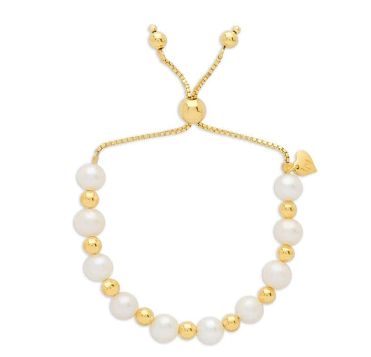 Lily & Nily Freshwater Pearl & Gold Ball Bolo Bracelet in Sterling Silver