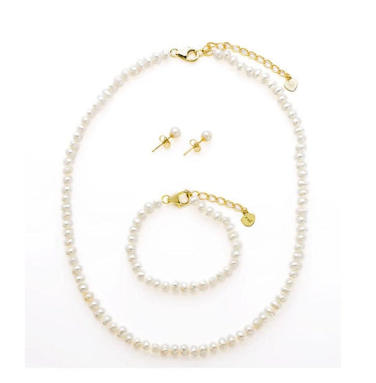 Lily & Nily Freshwater Pearl Set in Sterling Silver - Necklace, Bracelet, Earrings