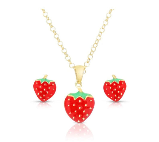Lily & Nily Strawberry Pendant and Stud Earrings Set