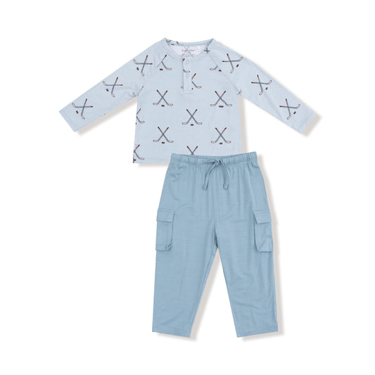 Little Beach Babes Boutique  Angel Dear Raglan w/Cargo in Hockey-Stone Blue