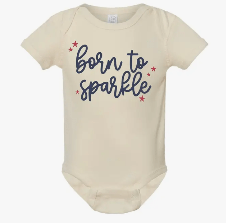 Little Beach Babes Boutique  Born To Sparkle 4th of July Onesie