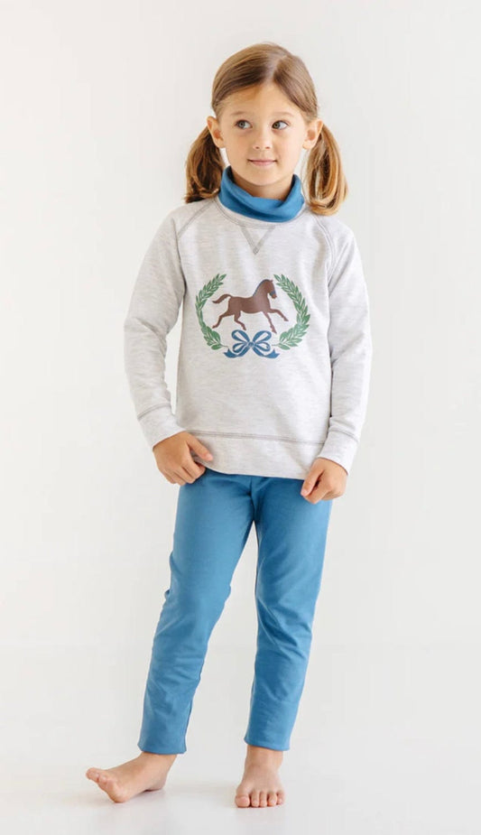 Little Beach Babes Boutique  Cassidy Comfy Crewneck (Heathered)  Grantley Gray (Heathered)/Horse