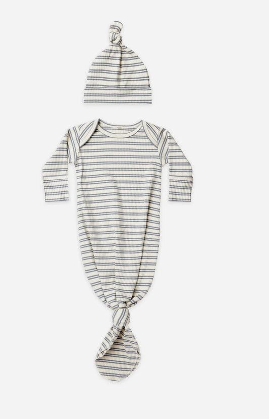 Little Beach Babes Boutique  NB Quincy Mae-SS23-Knotted baby gown & Hat Set-ocean stripe