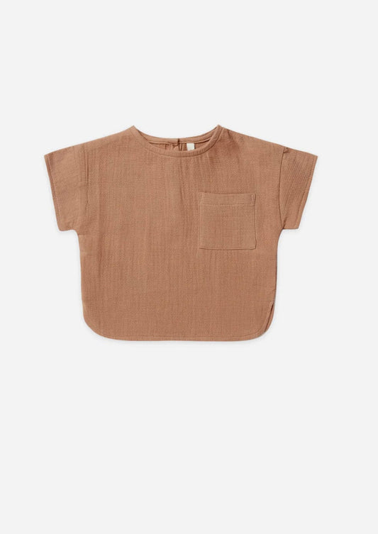 Little Beach Babes Boutique  Quincy Mae-SS23-woven boxy top-clay