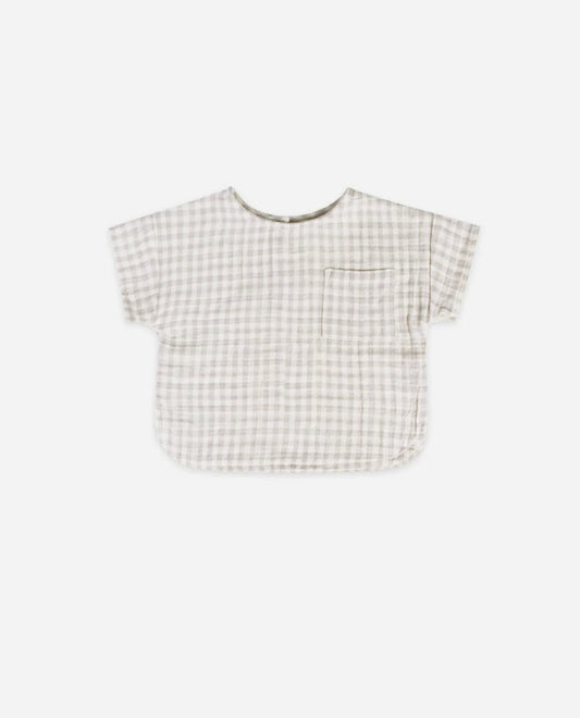 Little Beach Babes Boutique  Quincy Mae-SS23-woven boxy top | silver gingham