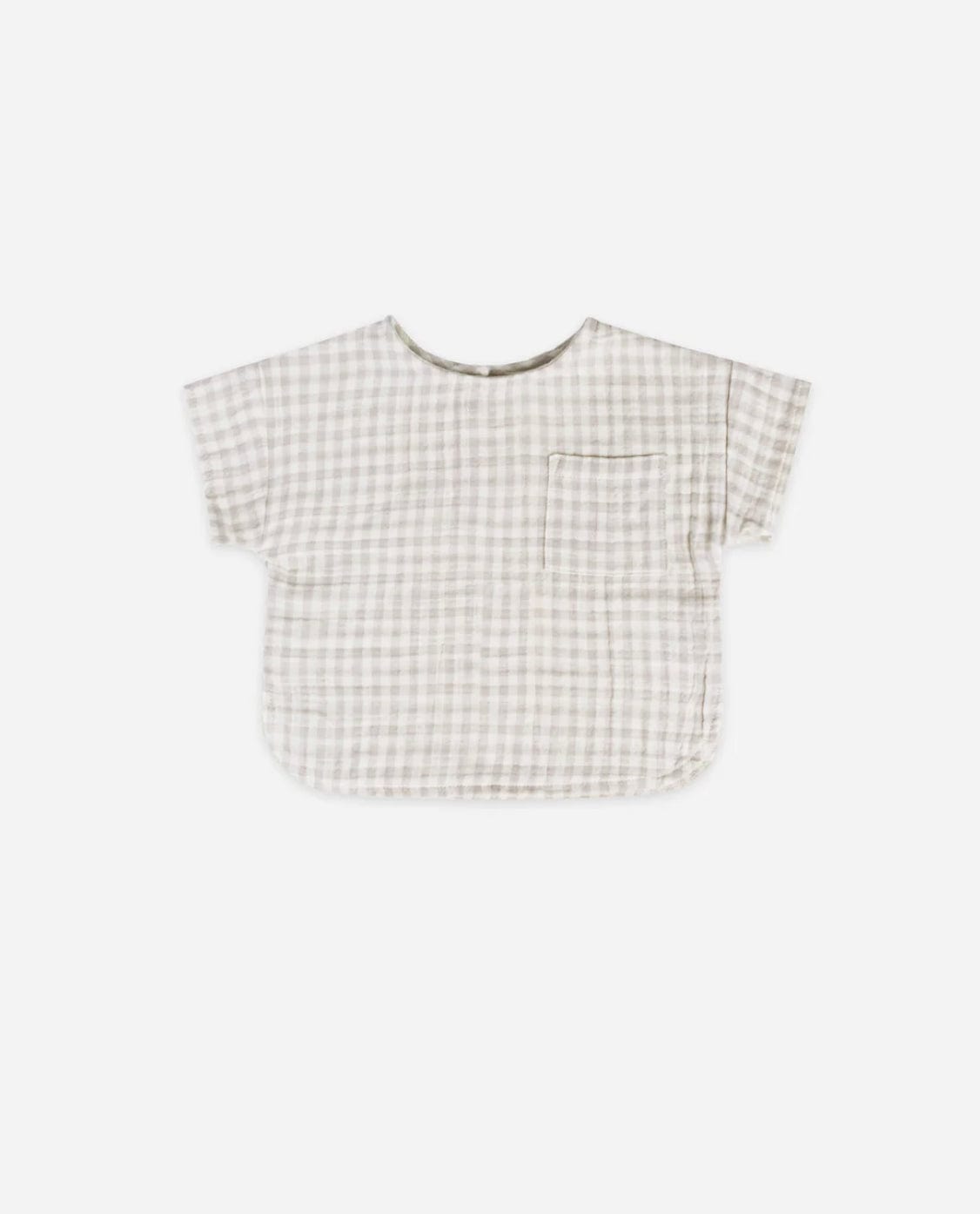 Little Beach Babes Boutique  Quincy Mae-SS23-woven boxy top | silver gingham
