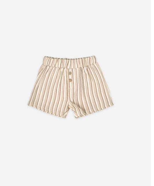 Little Beach Babes Boutique  Quincy Mae-ss23-woven shorts-latte+clay stripe