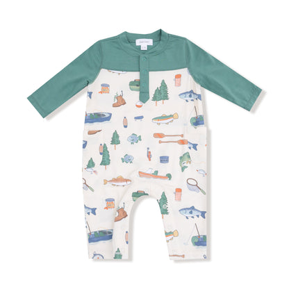 Little Beach Babes Boutique  Angel Dear Romper w/Contrast Sleeves in Fishing Things