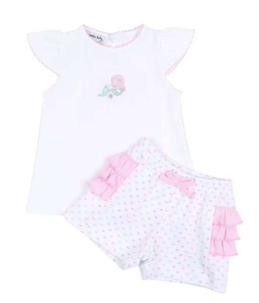 Little Beach Babes Boutique  Magnolia Baby SS23 Mermaids Ruffle Short Set