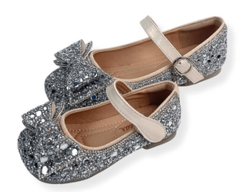 Little Beach Babes Boutique  Silver Embellished Bowtie Flat Shoes in Beige