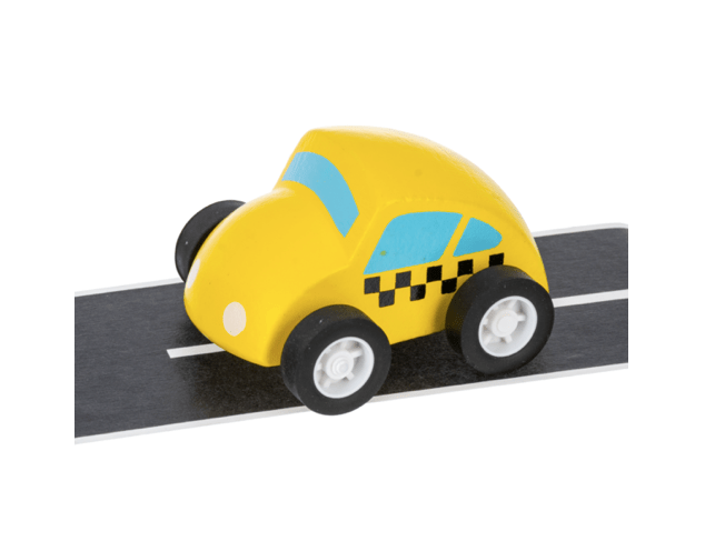 Little Beach Babes Boutique  Yellow Taxi Wooden Cars w/ Adhesive Roads