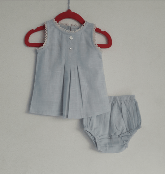 Little Beach Babes Boutique  Yo Baby LT BLUE PLEAT FRONT WITH BUTTONS BABY SET
