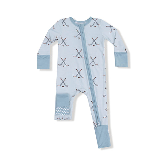 Little Beach Babes Boutique  Angel Dear 2 Way Zipper Romper in Hockey - Stone Blue