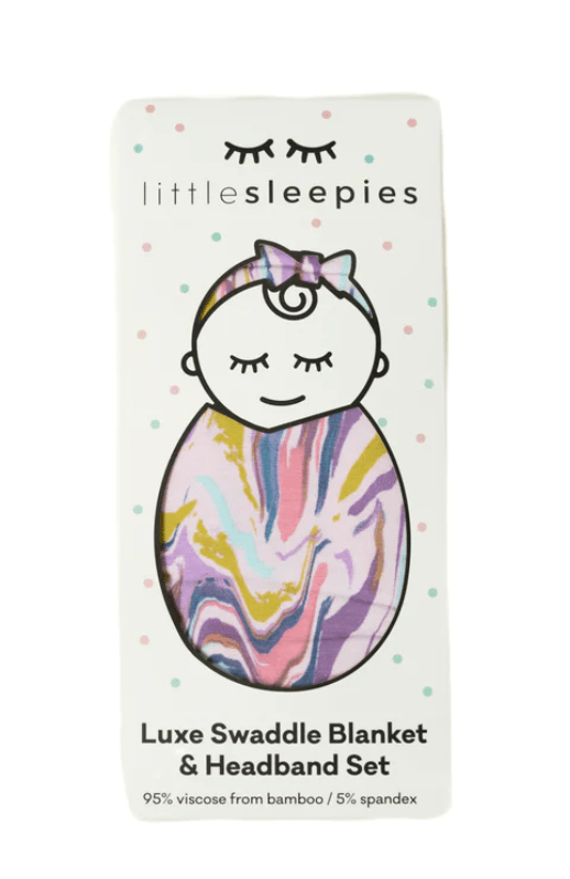 Little Sleepies Infant Pink Marble Swirl Bamboo Viscose Swaddle + Headband Set