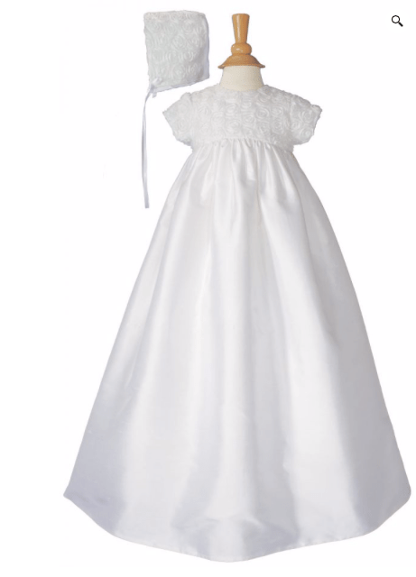 Little Things Mean a Lot 6-12Months ( 17-22lbs) Girls 32" Cotton Sateen Christening Gown with Rosette Covered Bodice