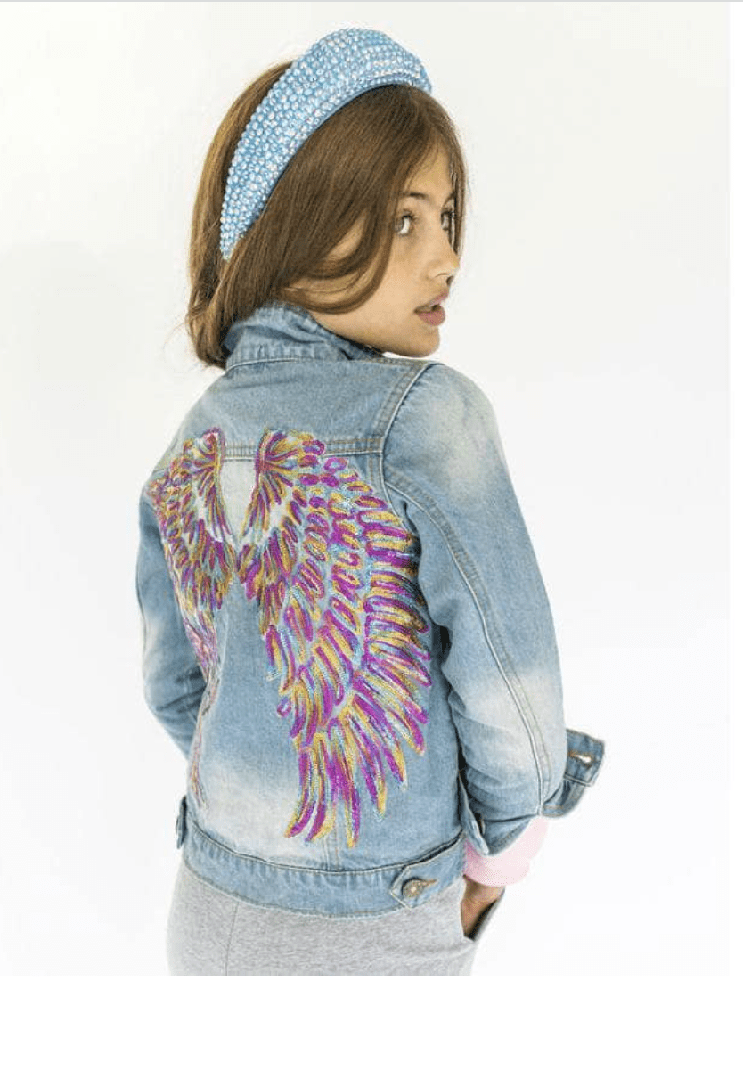 Lola & the Boys-Neon Angel Wings Denim Jacket
