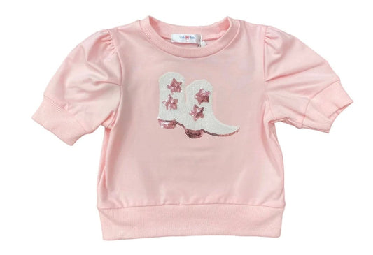LuLu BeBe LULU-BEBE  LULU BEBE PINK SEQUIN BOOT PUFF SHIRT