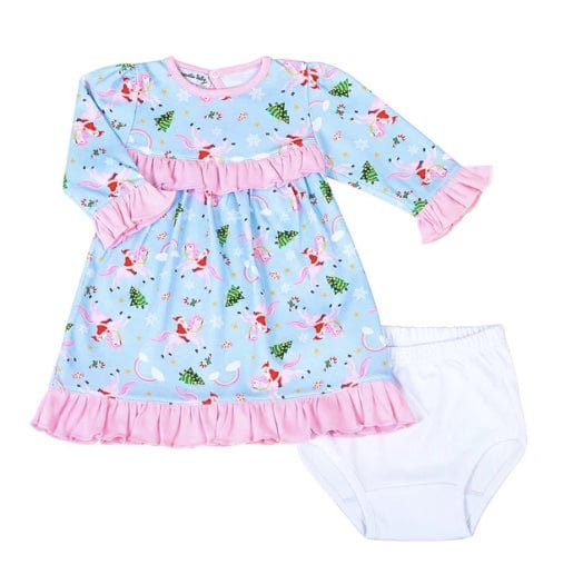 Magnolia Baby Merry Unicorn Printed Ruffle Dress set